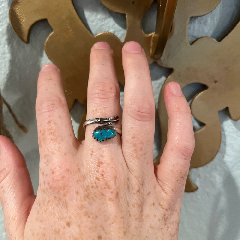 Sterling Silver Raw Turquoise Feather Ring